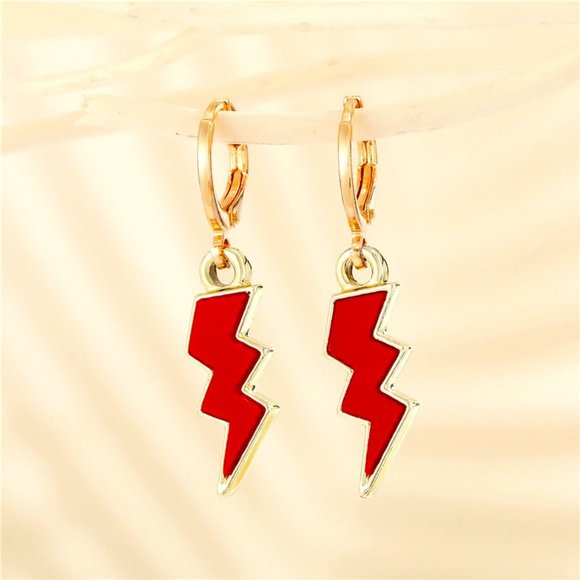 NEW!! RED LIGHTNING BOLT Dangle Hoop EARRINGS!! Cute! Fun! Trendy! - Picture 2 of 3